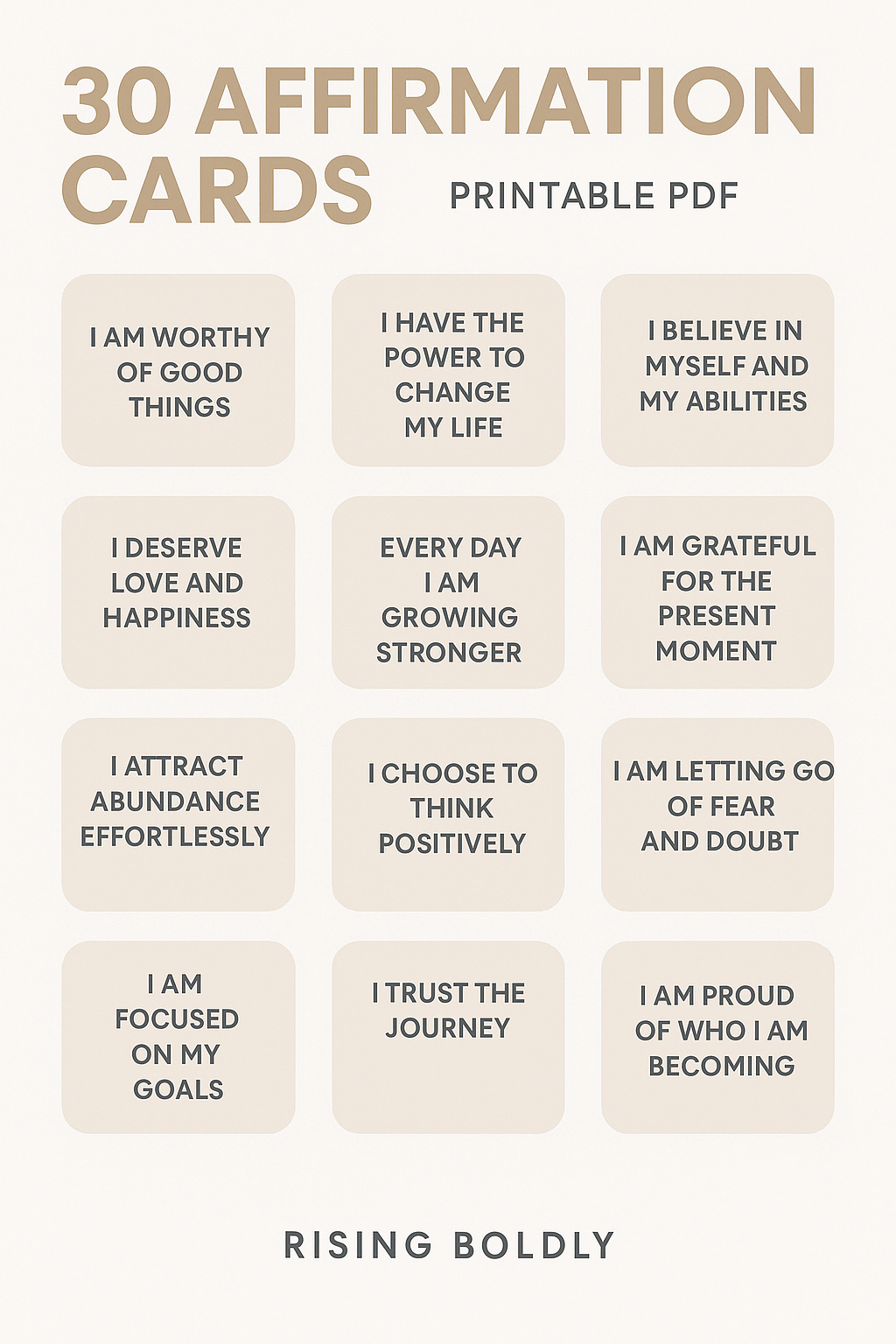 Bold Affirmation Cards – Printable PDF for Daily Mindset Boost